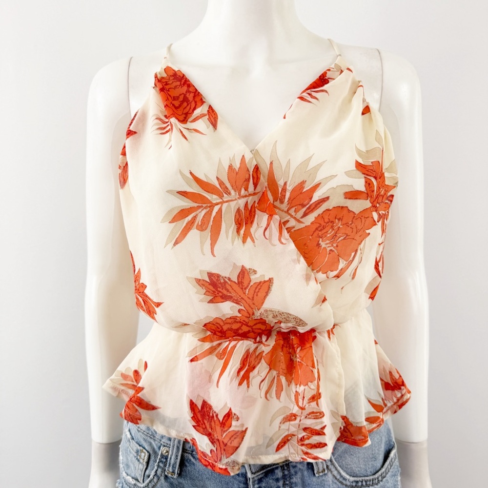 ASTR The Label Red Taupe Floral Peplum Tank Top Size XS Boho Cami Summer NEW